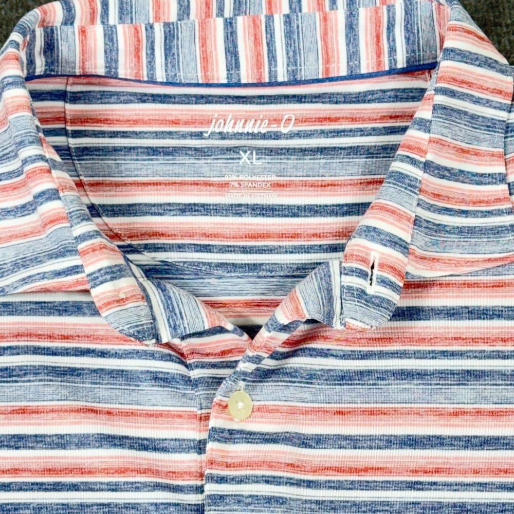 Johnnie O Performance Stripe Polo Shirt Mens XL Blue Coral Gully Golf Preppy USA - Picture 2 of 9
